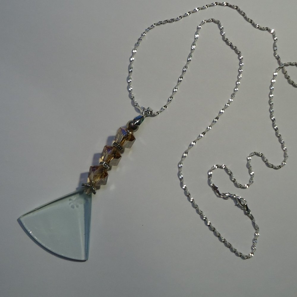 Magnifying Glass Triangle Shape Champagne Crystal Handle Pendant Necklace